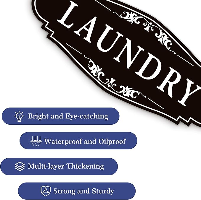 Laundry Room Door Sign for Business and Home，Self-adhesive Waterproof Cute Laundry Room Door Sticker Decals for House, Apartment, Hotel Laundromat Decor（Black）