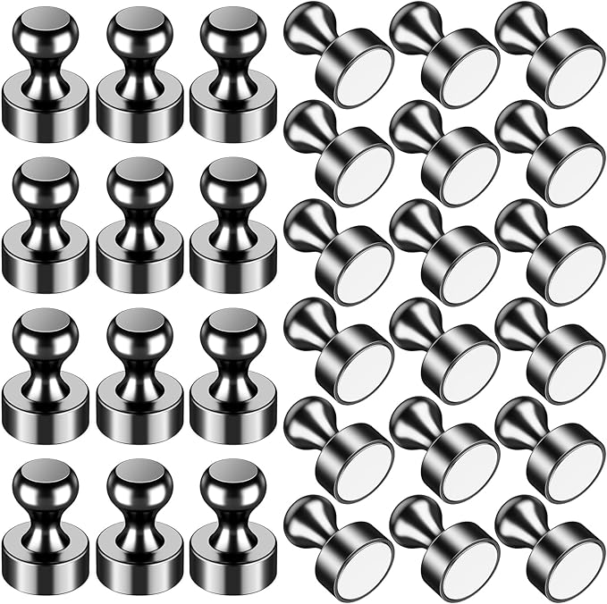 VNDUEEY 30Pcs Strong Fridge Magnets, Black Whiteboard Magnets Refrigerator Magnets, Magnetic Push Pin, Small Metal Magnets for Locker, Map, Kitchen, Office, School, Adults