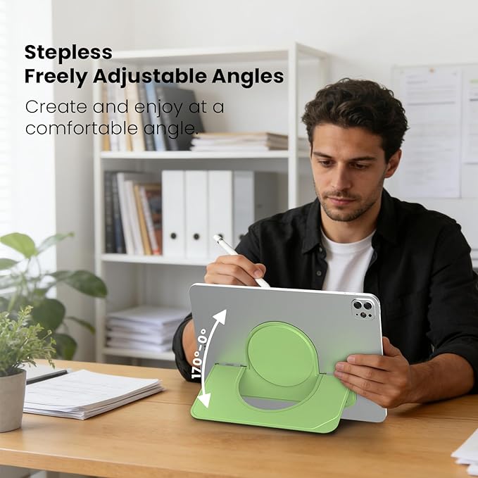 Nillkin Adhesive Tablet Stand, 0.14 inch Invisible Slim iPad Holder, Stepless Adjustable Stand, Built-in Back Magnets, Compatible with Tablets Up to 10.4-13.2 inch, Green
