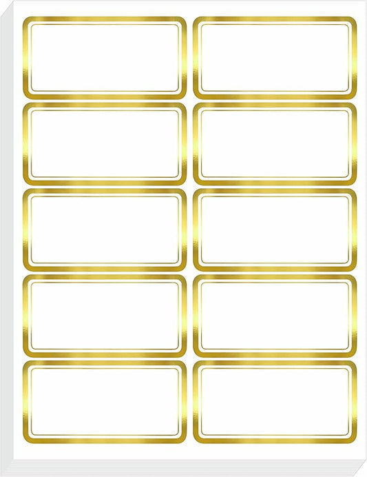 200 PCS Gold Metallic Name Labels, Blank Name Tag Stickers with Permanent Adhesive Writable Stickers with Metallic Gold Border for School Office Home (Letter Size per Sheet, Each Measures 2" x 4")
