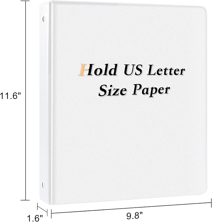 CIXILDTS 1-inch Round Ring Binder, Standard 3 Ring Binder Fit Letter Size Paper, Presentation View Binders, White,12-Pack