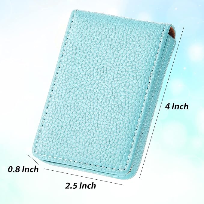 Outus 2 Pieces Business Card Holder, PU Leather Business Card Case Pocket Wallet with Magnetic Shut for Valentines Gift Men Women(Pink and Green,Classic)