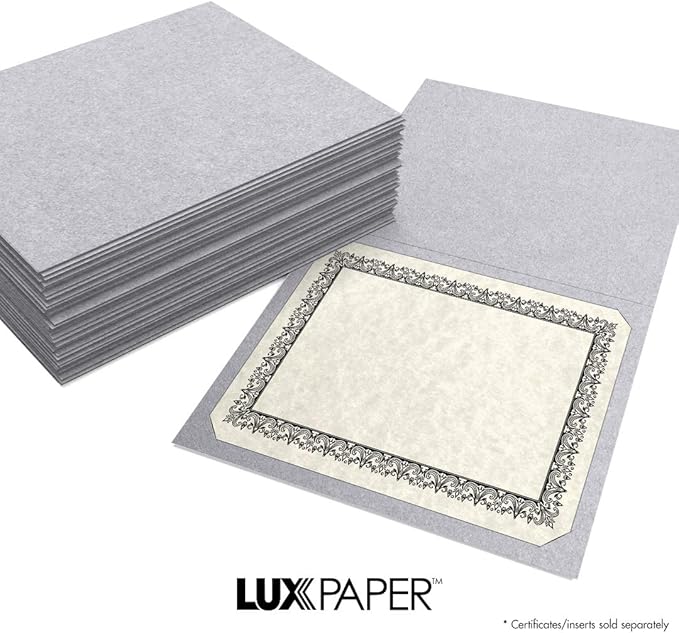 LUXPaper 9.5" x 12" Certificate Holders | Silver Metallic | 105lb. Cover | 50 Qty