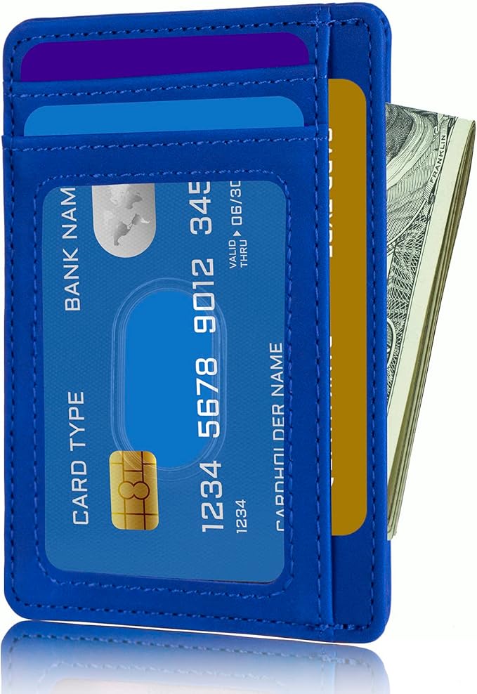 TOURSUIT Travel Minimalist Slim Front Pocket Wallet for Men Women, RFID Blocking Credit Card Holder Case (Dark Blue)
