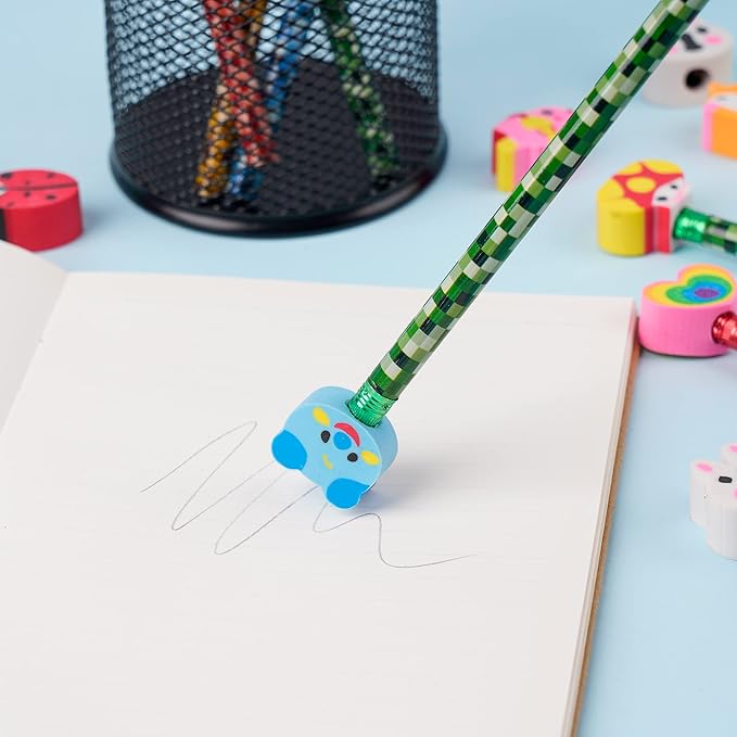200 Pieces Cartoon Cute Animal Pencil Erasers Pencil Eraser Toppers Rabbit Zebra Mushroom Ladybug Pencils Caps for Students School Classroom Supplies