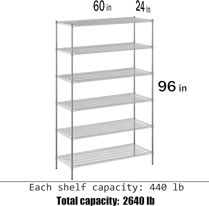 Regal Altair 24" Deep x 60" Wide x 96" Height Wire Shelving Kit | 6-Tier | NSF Commercial Storage Rack Unit