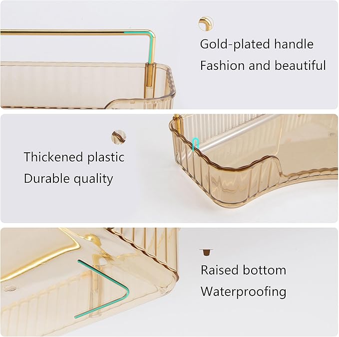 YCIA&DONE Corner Bathroom Counter Organizer, Makeup Organizer for Vanity, Skincare Cosmetic Perfume Tray, Corner Countertop Shelf Rack Storage for Bathroom Kitchen 2 Tiers (Amber Gold)