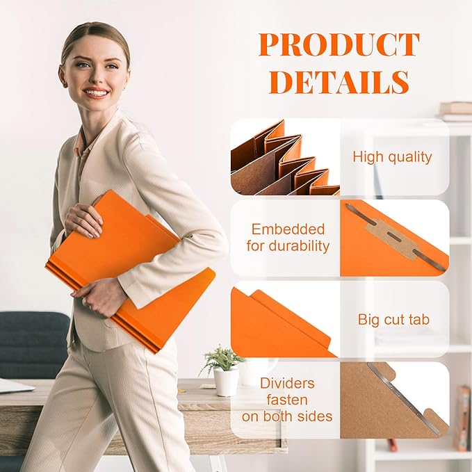 Skyygemm 36 Pcs Classification Folders Letter Size, 3 Divider Pressboard File Folder with Fasteners, Expanding File Organizer Bulk for School Teachers, Office Employee, Coworker, Staff (Orange)