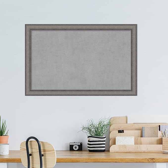 Amanti Art Grey Framed Magnetic Board 28x44 Large Vision Board for use with Magnets, 100% Metal Sheet to Display Items as Office Decor or for Home Organization in mudroom, Kitchen or Kids Room