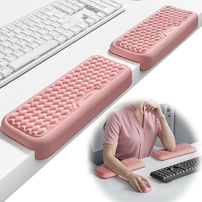 Vaydeer 2Pcs Elbow Pad for Desk, L-Shaped Arm Rest Desk Edge Cushion, Ergonomic Memory Foam Elbow Rest Wrist Support Keyboard Mouse Padding for Palm Hand Office Computer Home Gaming Accessories-Pink
