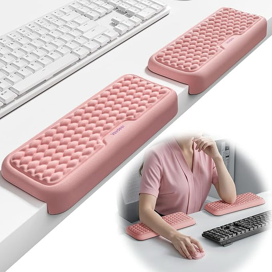 Vaydeer 2Pcs Elbow Pad for Desk, L-Shaped Arm Rest Desk Edge Cushion, Ergonomic Memory Foam Elbow Rest Wrist Support Keyboard Mouse Padding for Palm Hand Office Computer Home Gaming Accessories-Pink