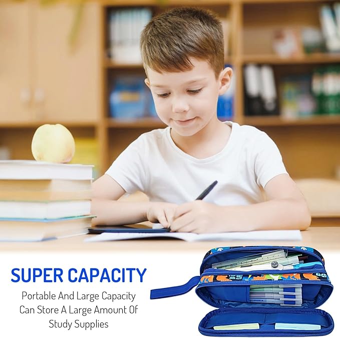 Fitvc Large Pencil Case for Boys,Dinosaur Boys Pencil Pouch for Kids Teens School,Large Capacity Pen Box Marker Organizer for School