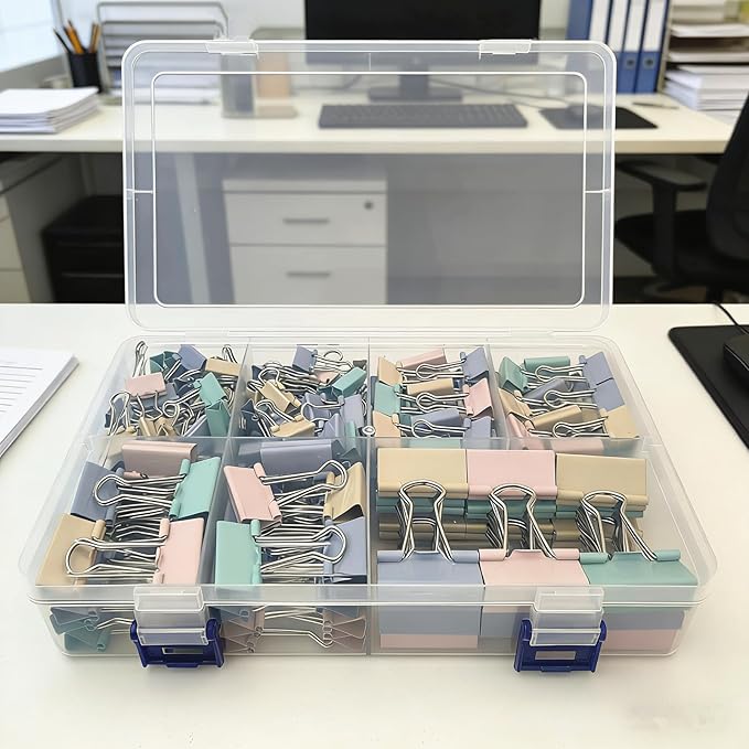 220 Pcs Colored Binder Clips Paper Clamps Assorted Sizes Large,Medium,Small,X Small for Clips Office Supplies