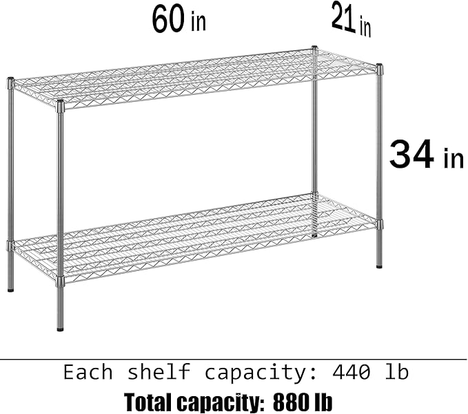Regal Altair 21" Deep x 60" Wide x 34" Height Wire Shelving Kit | 2-Tier | NSF Commercial Storage Rack Unit