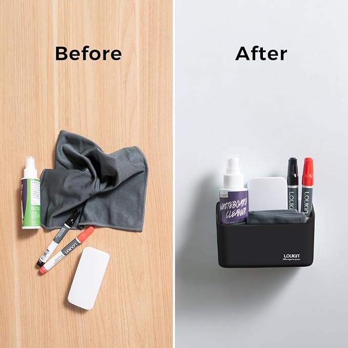 loukin Magnetic Marker Holder, Dry Erase Marker Holder, Remote Control Holder, Magnetic Storage Organizer for Whiteboard or Refrigerators (Black)
