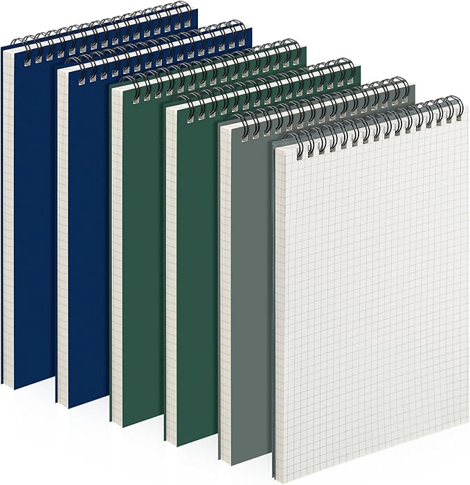 Engrowtic 6 Pack Graph Paper Spiral Notepad A5 Top Wirebound Notepad Grid Notebook Steno Pads Memo Notebook Grid Paper 140 Pages for Writing Sketching Drawing Office Supplies (Dark Color)