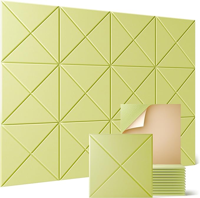 Sonicism 12 Pack X-Lined Acoustic Panels with Self-Adhesive, 12"X 12"X 0.4" Sound Proof Foam Panels, Decorative Soundproof Wall Panels, Sound Absorbing Tile for Home & Offices, Pale Yellow