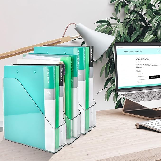 Akamino 2 Pack Acrylic Magazine File Holder,A4 Vertical File Organizer with Handle for Desk,Clear Document Rack File Folder Storage Bin for Home Office School