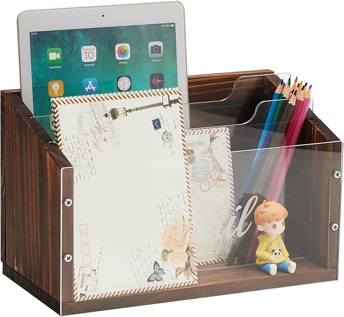 OKAHUOCHUANG Mail Organizer with Clear Acrylic Dividers - 3 Slots Letter Holder for Desk, Mail Sorter Organizer Wall Mounted, Mailbox Hoder Counter for Home Office Family