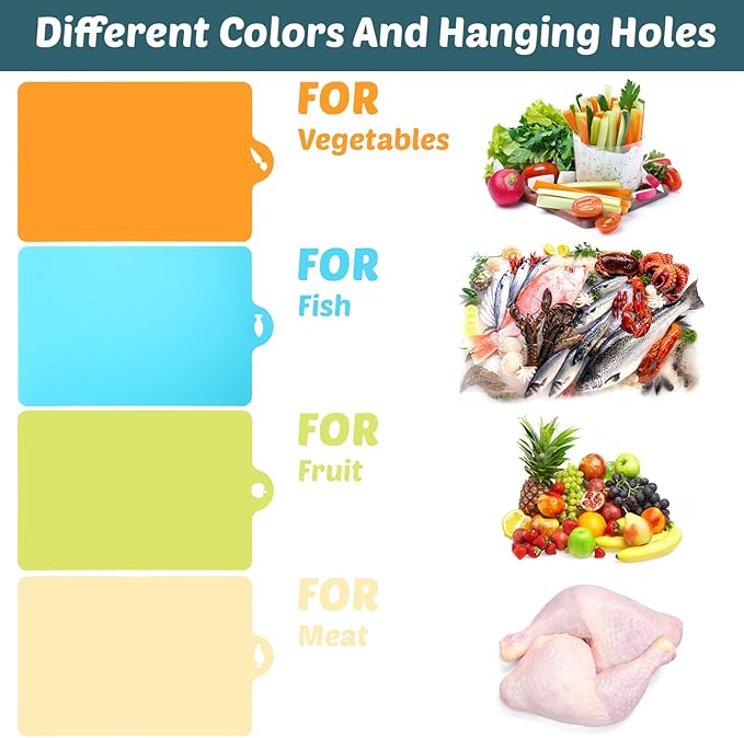20 Pcs Flexible Cutting Board Mats Plastic Cutting Mats Non Slip Chopping Board Dishwasher Safe Anti Skid Extra Thick Cutting Mats with Food Shaped Hanging Holes for Kitchen Food about 14 x 9.4 inch