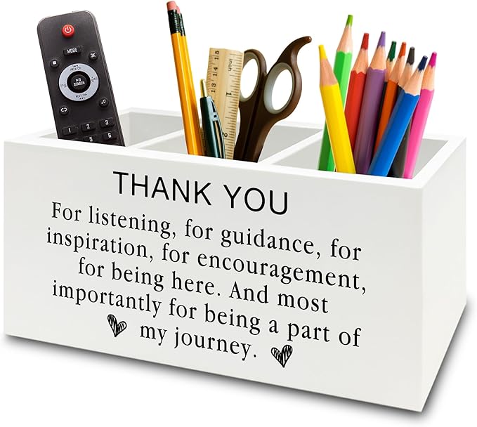 XPH Thank You Pen Pencil Holder Organizer for Desk, Thank You Gifts for Friends Teachers Leaders Boss Mentor, Appreciation Gifts Wooden Box Sign for Home Office Desk Tabletop Decorations