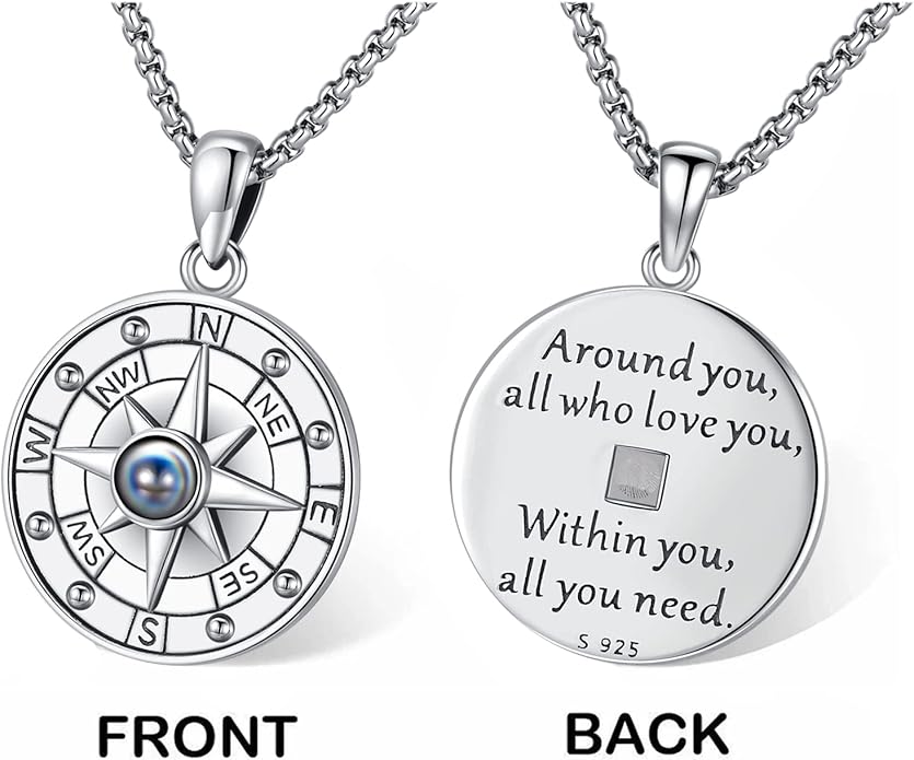 Compass Necklace for Women Men 925 Sterling Silver Pendant Urn Necklaces for Ashes Picture Locket Necklace Anchor Necklace Viking Necklace Crystals CZ Moonstone Abalone Shell Turquoise Compass Jewelry