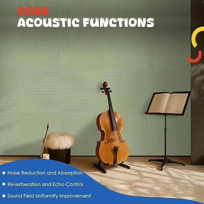 EVENRISING Acoustic Panels 6 Pack, Soundproof Wall Panels 23.6 x 23.6 Inches, Large Decorative Sound Absorbing Panels,Self-Adhesive Acoustic Treatment for Home Studio Office, VerdeLux