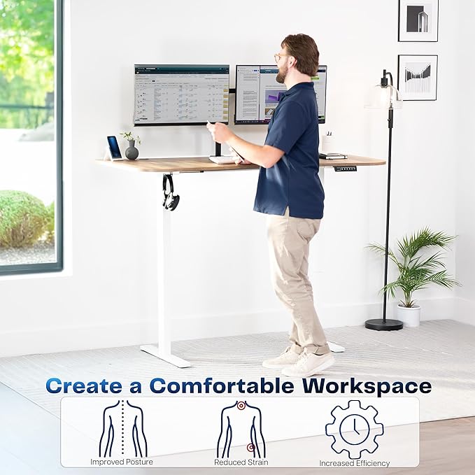 VIVO Electric 63 x 32 in Standing Desk, Memory Height Adjustment, 1B Series, Holds 220 lbs, Reclaimed Wood Top White Frame, DESK-KIT-1W1P