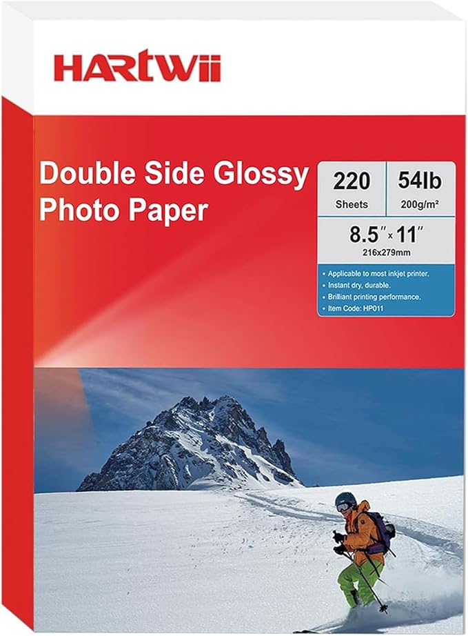 HARtwii 220 Sheets Double Side High Glossy Photo Paper 8.5x11 Inches 54lbs for Inkjet Printers and Dye Ink 200Gsm Suitable for Inkjet Printing Printer