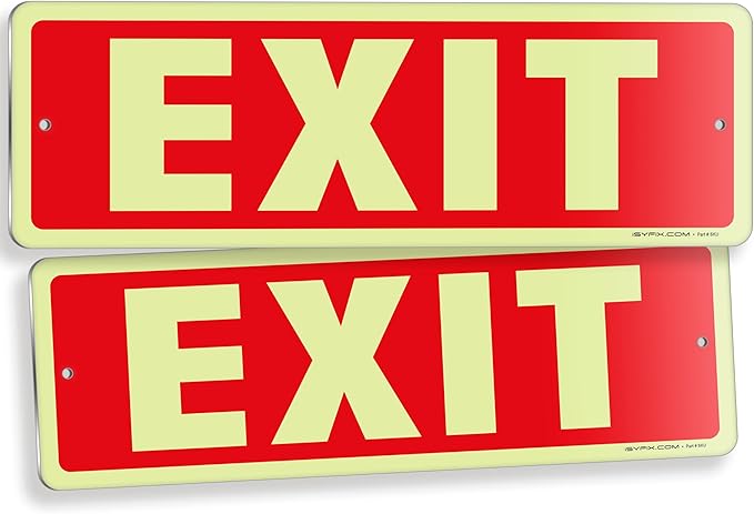 iSYFIX Exit Glow in the Dark Sign Aluminum – 2 Pack 12x4 Inch – Photoluminiscent, Laminated for Ultimate UV, Weather & Fade Resistance, Indoor & Outdoor for Business, School, Office, Warehouse