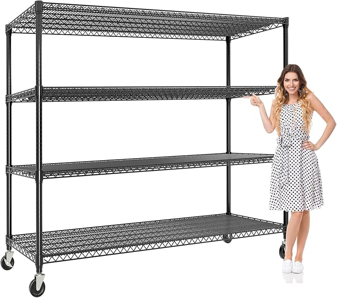 MilleLoom 4 Tier Industrial Storage Shelving Unit 2640LBS Capacity, Heavy Duty Adjustable Metal Shelves w/Wheels & Leveling Feet, Garage, Workshop, Basement Rack Shelf, 73.8" H*23.9" D*59.8" W