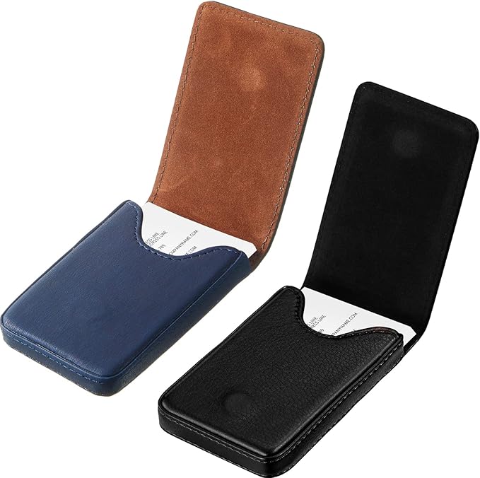 Outus 2 Pieces Business Card Holder, PU Leather Business Card Case Pocket Wallet with Magnetic Shut for Christmas Gift Men Women(Black, Blue,Classic)