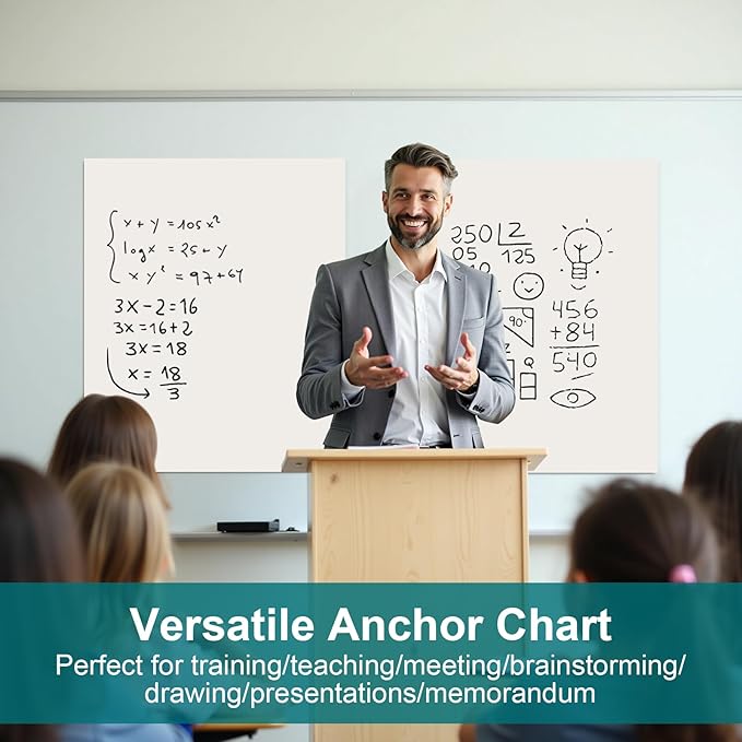 ViVin Super Sticky Easel Pad, 25 x 30 Inches Flip Chart Paper for Teachers, Large Self Stick Easel Paper, Teacher Anchor Chart, 30 Sheets/Pad, 2 Pads/Pack