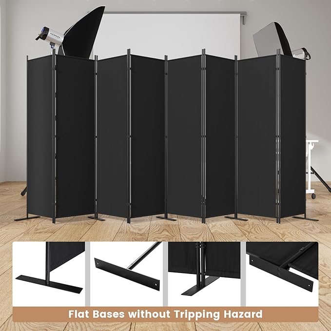 C-Hopetree 8 Panels Room Divider, 6 Ft Tall Indoor Folding Privacy Screen, Portable Partition Separator, Freestanding Separation Temporary Wall for Office, Bedroom, 160" W X 71" H, Black