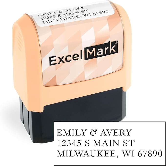 ExcelMark Address Stamp - Custom Return Address Stamp with Elegant Designs, Vibrant Colors & Patterns – Perfect for Mail, Invitations & Gifts (Peach Mount, Everyday Elegance)