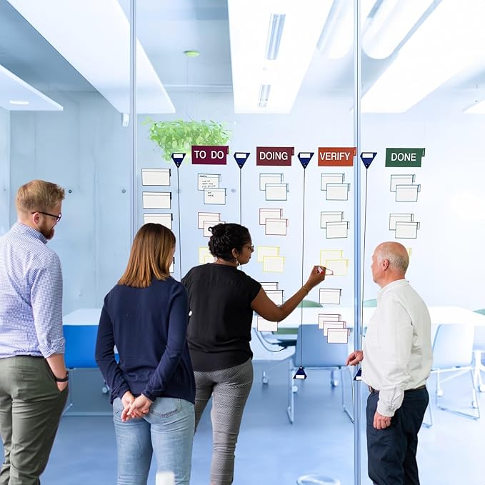 Scrum Board Tool Kit Magnetic Kanban Board, Office Task Management System with to Do, Doing, Verify, Done Columns, 4-Column Workflow Board for Project Planning