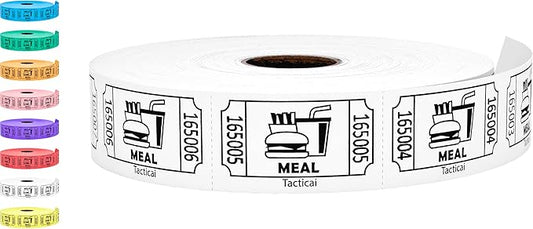 Tacticai 1000 Raffle Tickets, Meal, White (1 of 8 Colors), Single Roll, Ticket for Events, Food, Class Reward, Fundraiser & Prizes