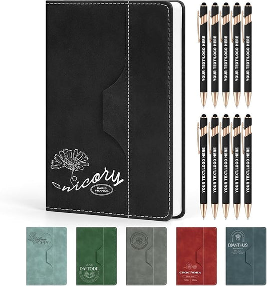 ENOMY Personalized Notebook Set with 10 PC Pens Lined A5 Custom Journal for Writing Men Women Custom Notebook Ideal Friend Girlfriend Gift, Black