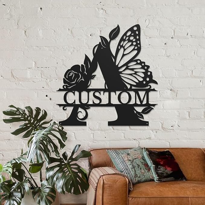 Personalized Custom Letter Name metal Signs,Custom Black Letter Monogram Wall Art Decor,Metal Signs Plaques Outdoor wall Decorative Signage (A)