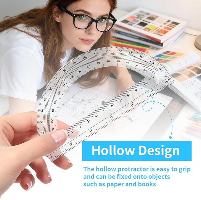 CertBuy 48 Pack Clear Protractor 6 Inch, Plastic Protractor Math Protractors 180 Degrees for Angle Measurement, Protractor for Geometry,Student Math Protractor Ruler for Drawing Geometry Classroom