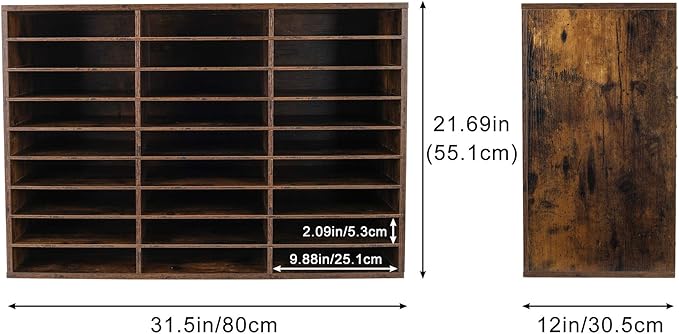 TQVAI Wood Literature Organizer, 27 Slots Hold 13500 Sheets A4 Papers, Wooden Desk File Paper Storage Organizer with Adjustable Shelves, Mailbox Cubbies for Office Home Classroom, Classroom, Archaize
