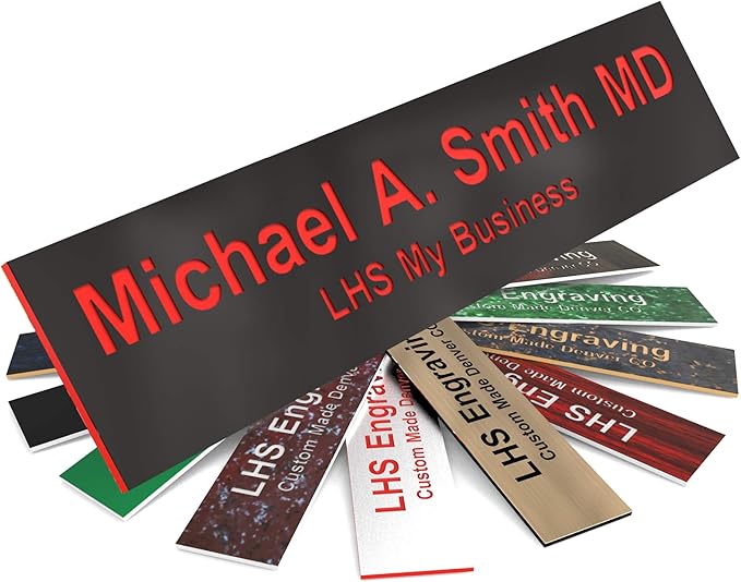 Engraved Name Plates for Door Sign Personalized Black Plastic Plaque with Red Letters - Made in USA 2x12 B19