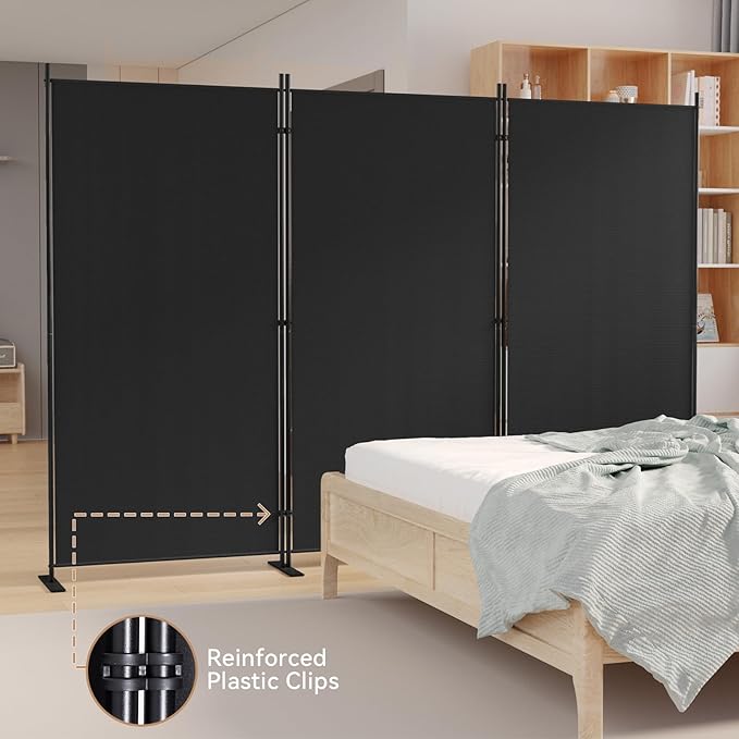 C-Hopetree 3 Panels Room Divider, 6 Ft Tall Indoor Folding Privacy Screen, Portable Partition Separator, Freestanding Separation Temporary Wall for Office, Bedroom, 102" W X 71" H, Black