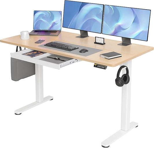 Claiks Standing Desk with Drawers, 55x24 Inch Electric Stand Up Adjustable Height Desk Computer Workstation, Natural