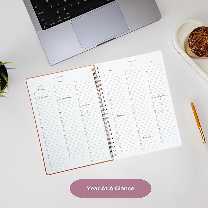 Merely Home | Ultimate Yearly, Daily, Weekly, Monthly Planner | 8.25" x 11.75" | To Do List Notebook for Work | Simple Design | Multiple Layouts | Academic Planner and Organizer Notebook (Pink, Yearly Planner - Portrait)