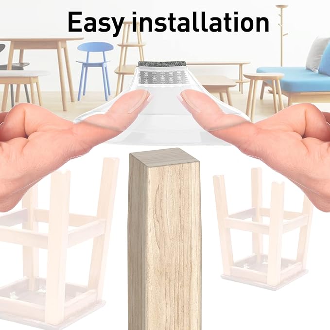 Square Chair Leg Protectors for Hardwood Floors, 16 Pcs Silicone Felt Furniture Leg Cover. 3/4" -7/8", Clear.