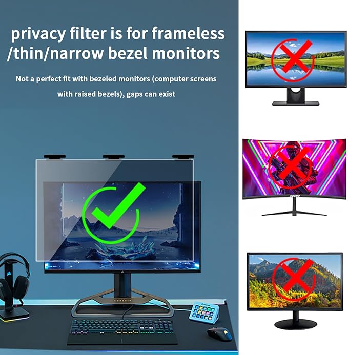2 Pack Magnetic Hanging Computer Privacy Screen 22 Inch for 16:10 Widescreen Monitor, Removable Privacy Screen Anti Glare Blue Light Computer Screen Privacy Shield, Anti-Scratch 22 in Protector Film