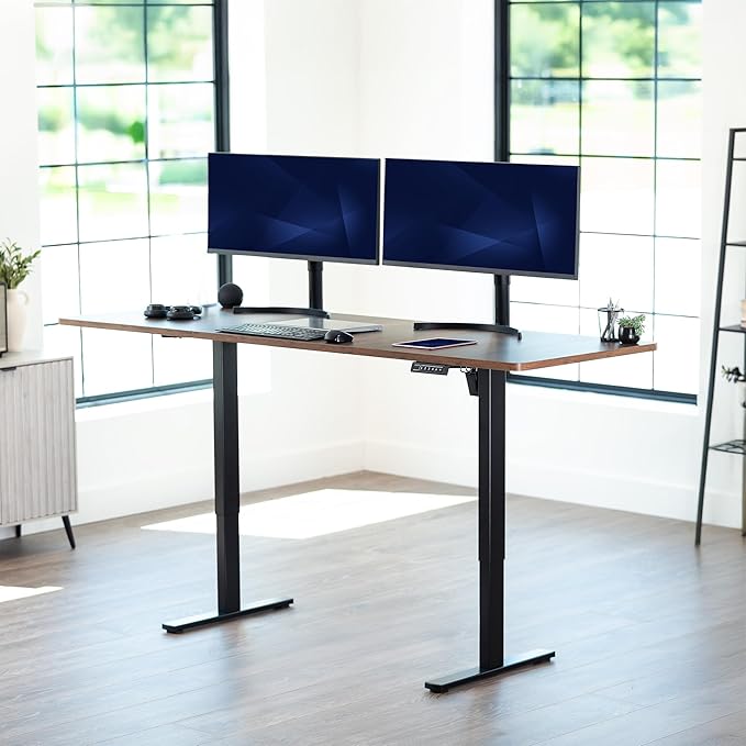 VIVO Large Electric 83 x 30 in Standing Desk, Memory Height Adjustment, 1B Series, Holds 220 lbs, Rustic Vintage Brown Top Black Frame, DESK-KIT-1B8N