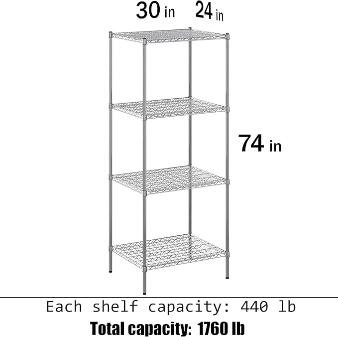 Regal Altair 24" Deep x 30" Wide x 74" Height Wire Shelving Kit | 4-Tier | NSF Commercial Storage Rack Unit