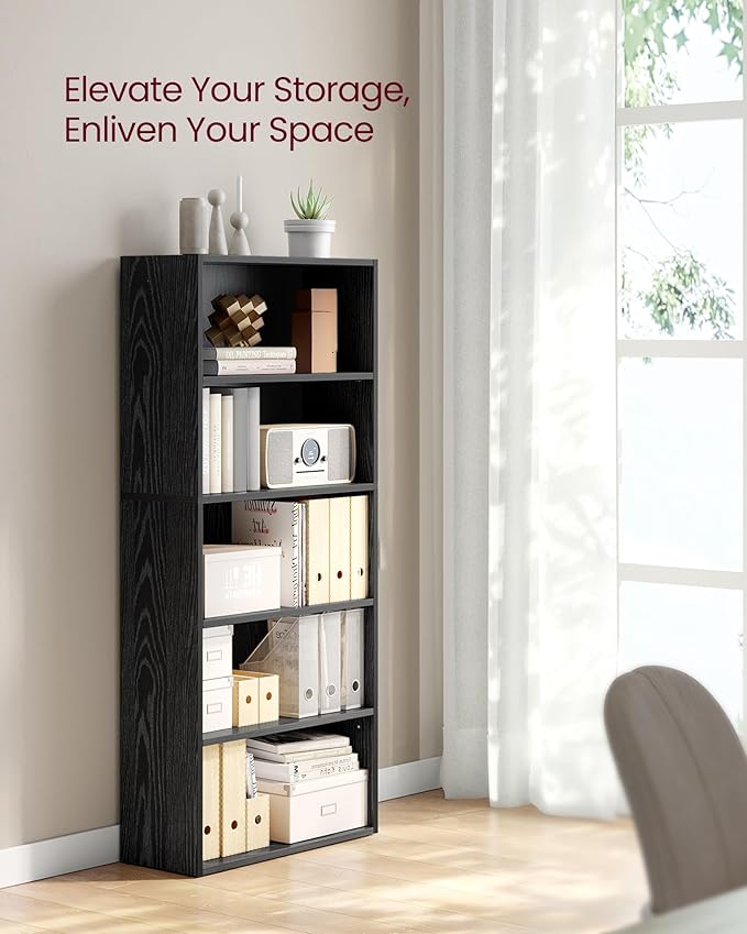 VASAGLE CUSTOS Collection - Bookshelf, 5-Tier Bookcase, Book Shelf, Open Storage Shelf, 9.4 x 23.6 x 52.8 Inches, for Living Room, Home Office, Dinning Room, Ebony Black ULBC165T56
